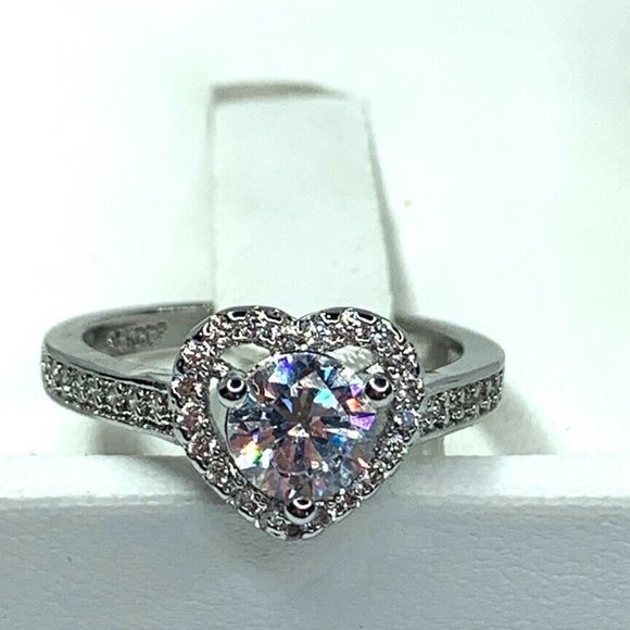 18k White Gold Plated Heart Shank Cubic Zirconia Engagement Ring Size 6 … - Picture 1 of 4